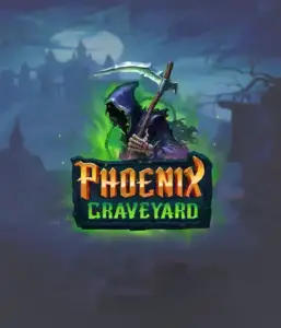 ELK Studios' Phoenix Graveyard game screen, showcasing the mystical graveyard and the legendary phoenix rising from the ashes. The visual highlights the slot's innovative expanding reels, coupled with its stunning symbols and supernatural theme. It vividly depicts the game's legend of the phoenix's revival, making it enticing for those fascinated by mythology.